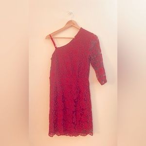 Red new one shoulder mini dress.